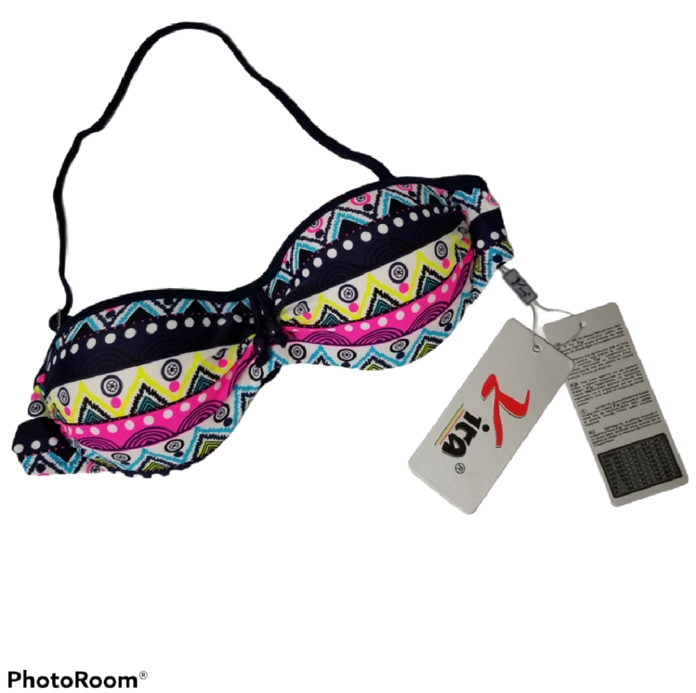 Yira Black Multicolored Geo Print Bandeau Bikini Top Sz 38 US Jr L